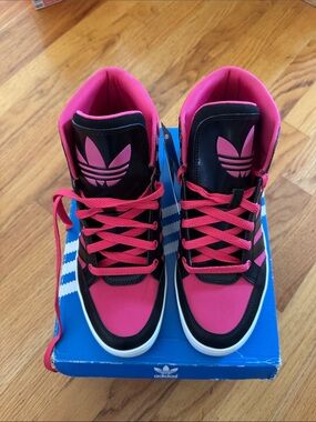 adidas High-Top Sneakers in Hot Pink & Black